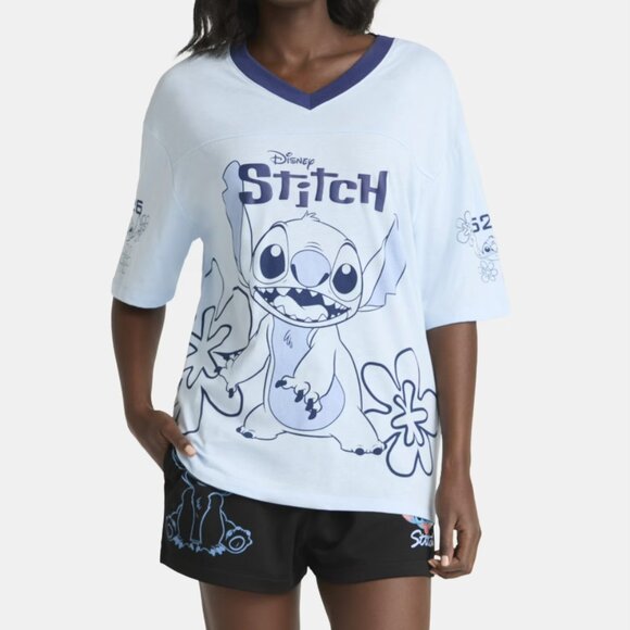 NWT Disney Stitch Football 626 Crystal Blue Graphic Tee Women’s Shirt Size M ! - Picture 1 of 11